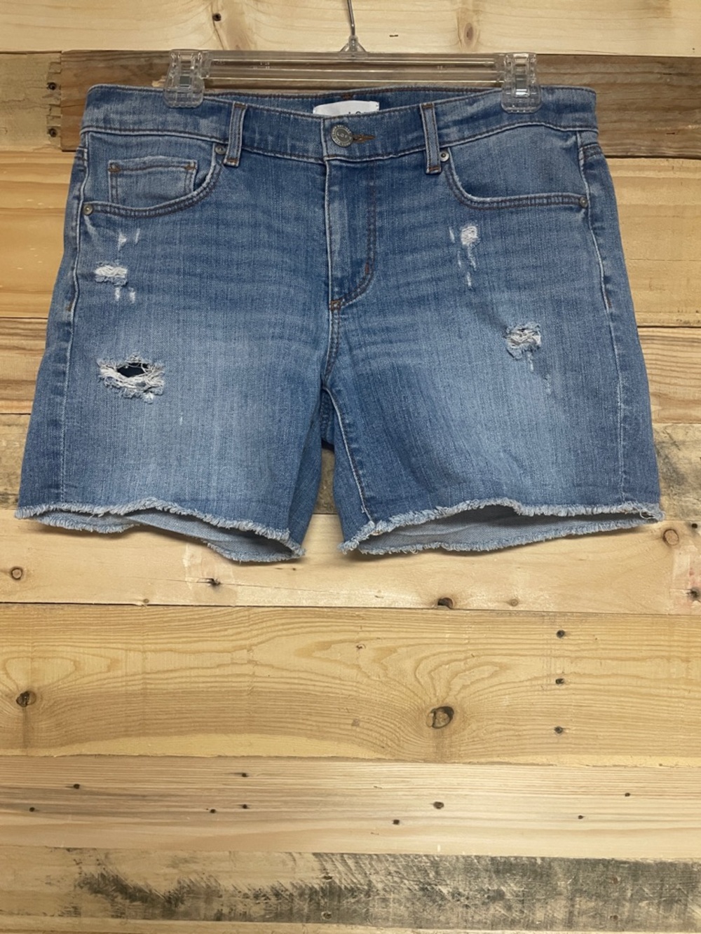 LOFT size 4 (27) Mid-rise Light Blue Distressed Stretchy Denim Shorts